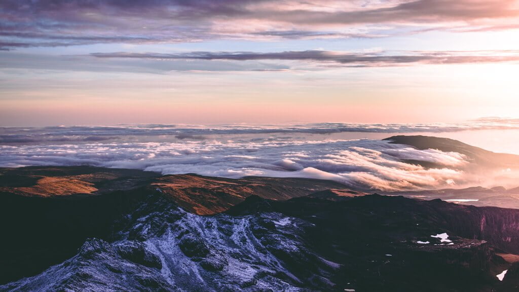 Wide shot of the Chogoria Route on Mount Kenya gazing upon Rutundu Hill - Lakes and Tarns on Mount Kenya