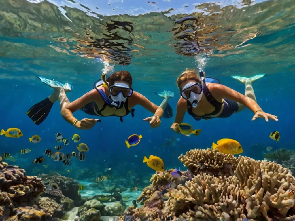 Two People Swimming in a Coral Reef With Scuba Divers - Kisite-Mpunguti Marine Park & Reserve